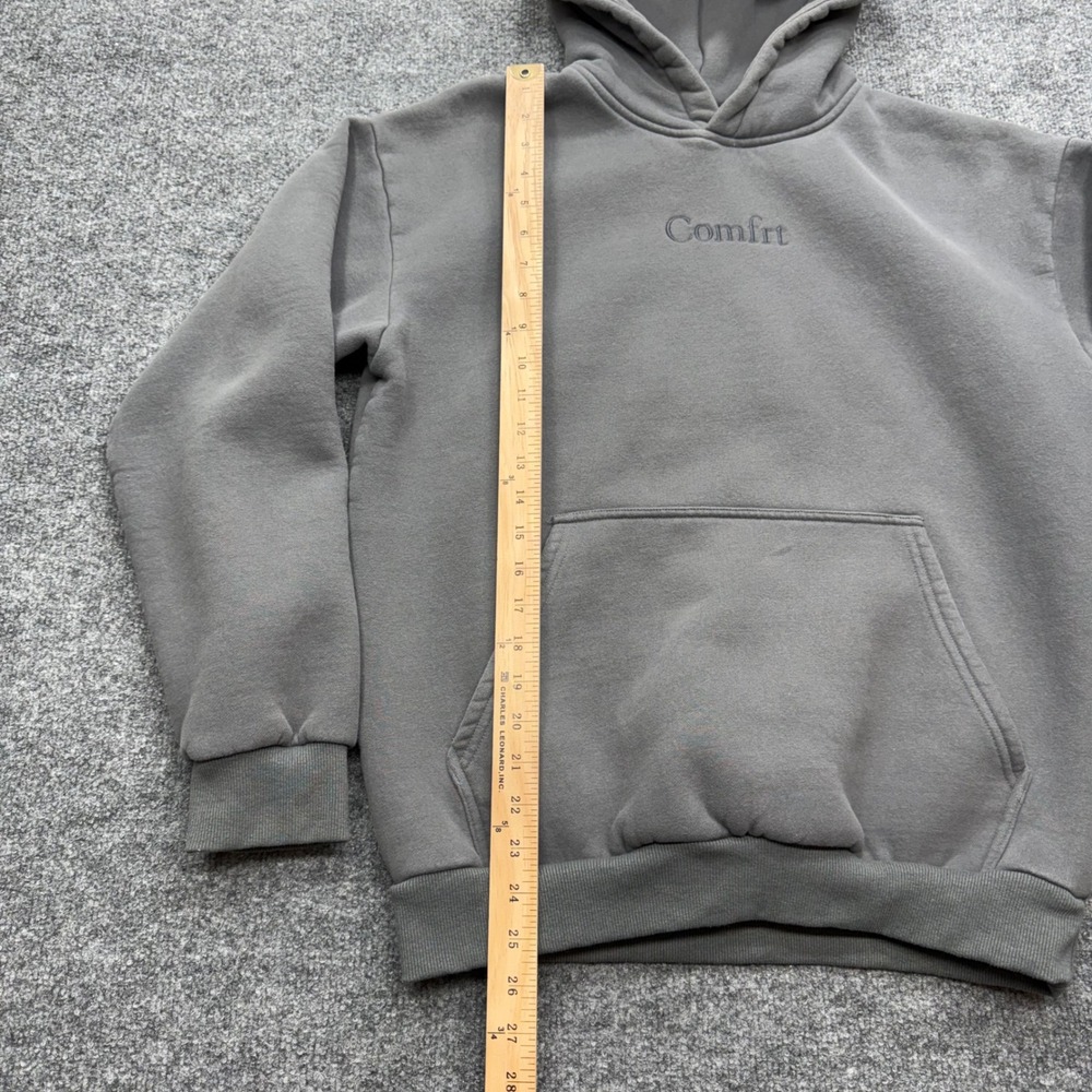 Comfrt Mens Gray Embroidered Logo Pullover Fleece Hoodie Size M - Picture 4 of 7